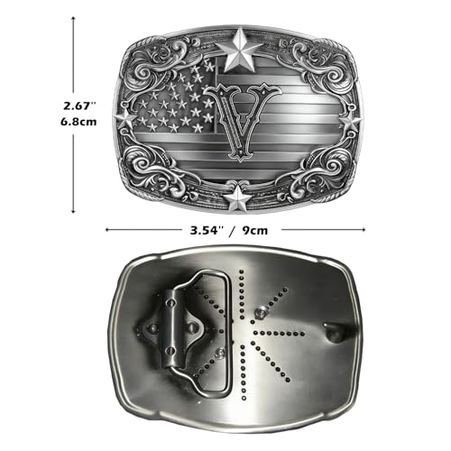 Image of Western Belt Buckle for Men Vintage Cowboy Rodeo Texas Initial Letter ABCDJMR to Z Belt Buckles