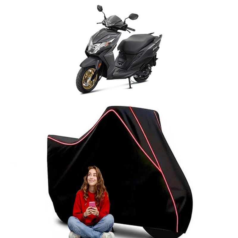 Image of Dio BS6 Scooty Bike Cover Water Resistant Outdoor Use Universal Fit Scooters Motorcycles Heavy Duty UV Protection Dust Rain Scratch Resistant Elastic Bottom Black Blue Piping