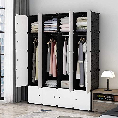 JYYG Portable Wardrobe Closets 14\"x18\" Depth Bedroom Armoire, Storage Organizer, 8 Cubes + 4 Hangers