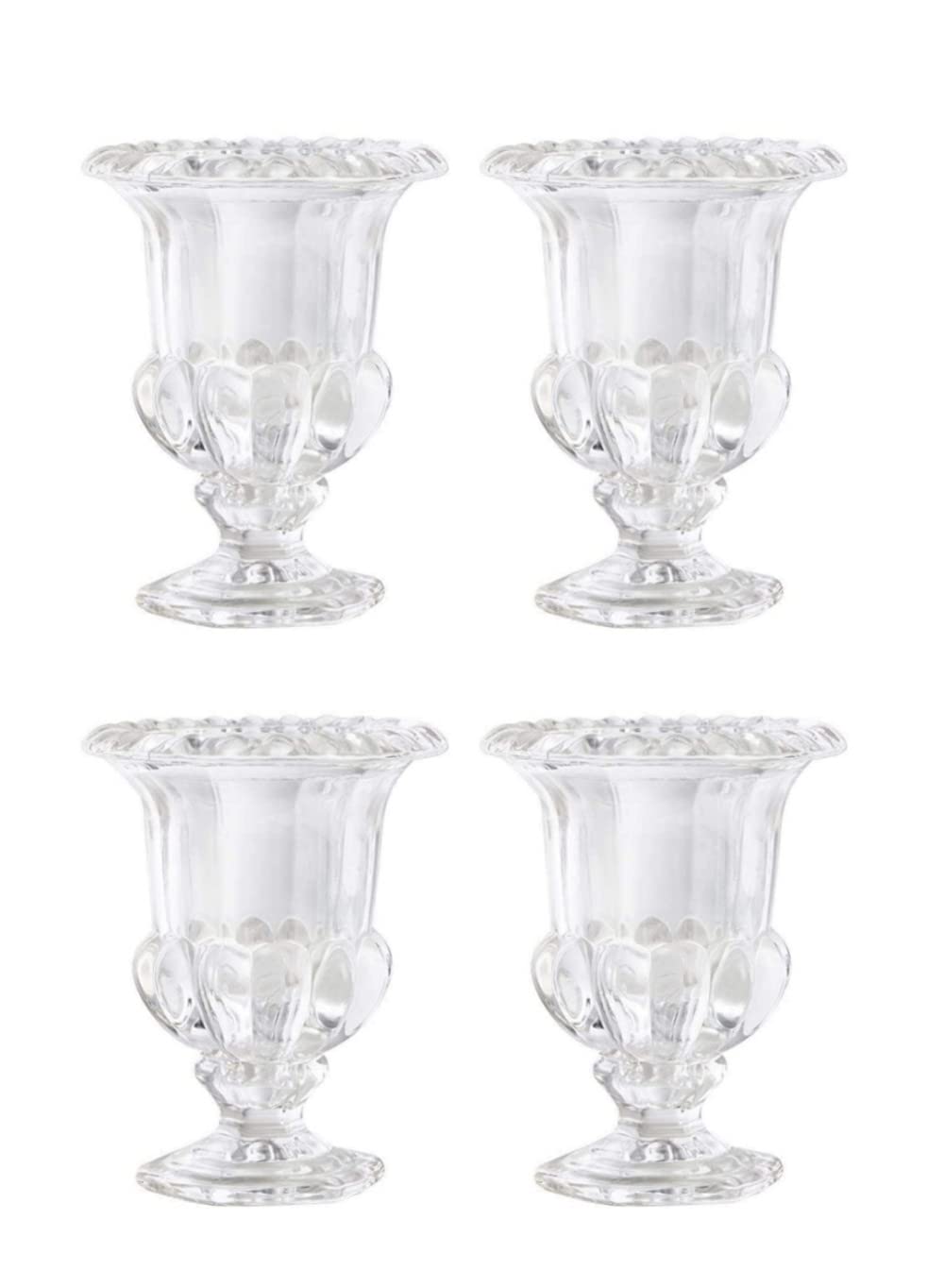 Serene Spaces Living Set of 4 Decorative Small Glass Urn, Centerpiece Vase for Wedding, Event, Measures 5.5" Tall and 4.5" Diameter