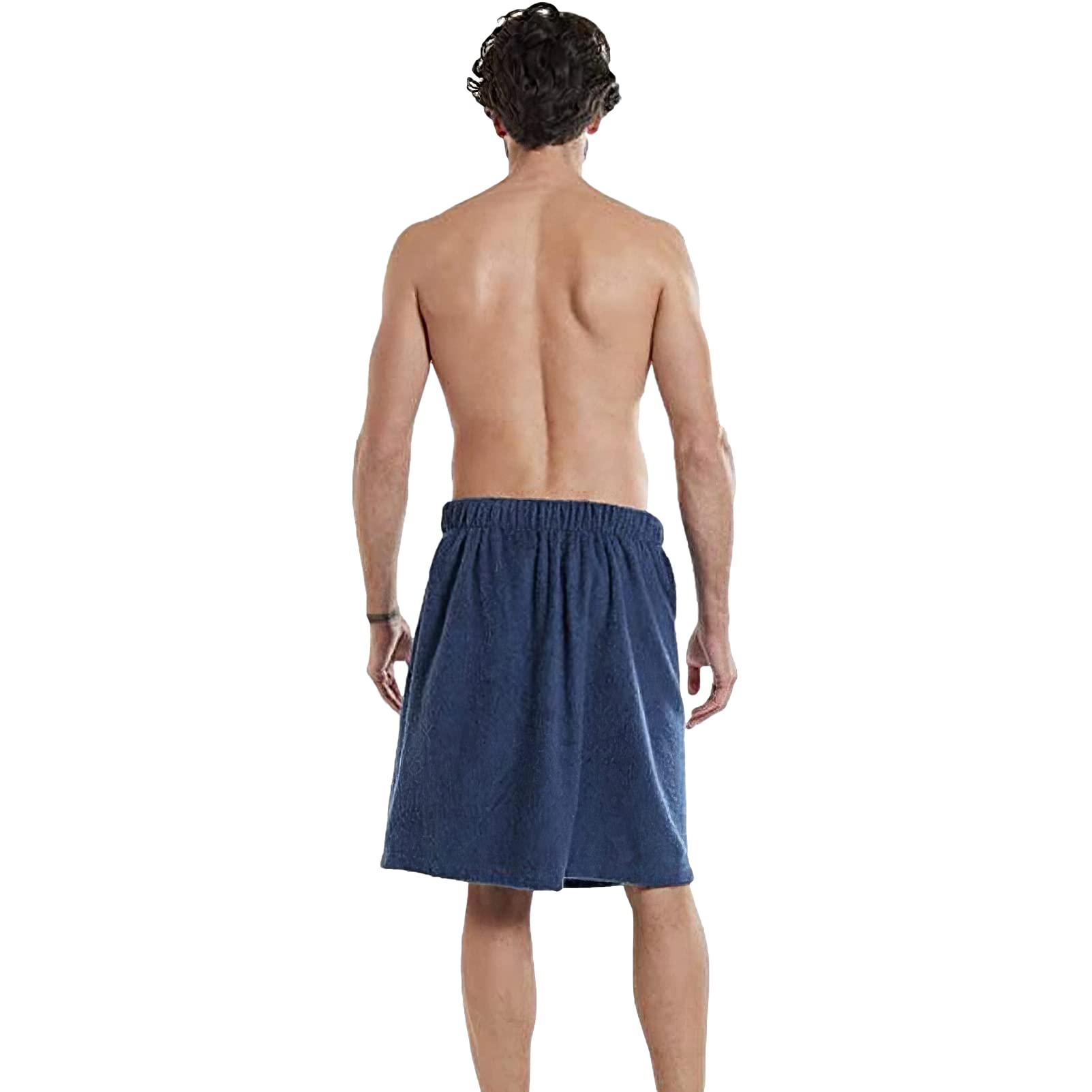 Hombre Toalla de Baño de Sauna Ajustable - Toalla de Playa Portátil con Bolsillo para Ducha SPA Piscina & Gimnasio Azul Marino L