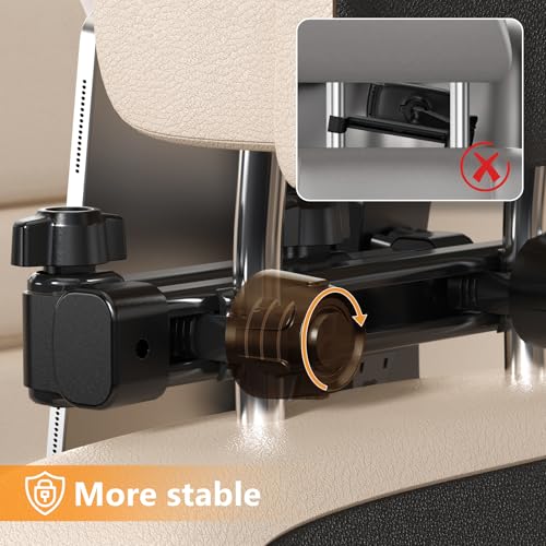 PEMOTech Tablet Halterung Auto, Stärkere Tragfähigkeit Tablethalterungen Auto, Zweiachsig Ausziehbar KFZ Tablet Halter Kopfstütze, Anti-Stoß Tablet für iPad, Switch, 4,7-13 Zoll Geräte