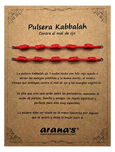 arana's - Pulsera 7 nudos roja mujer hombre niños bebés - Para el mal de ojo - Hilo rojo protección energía negativa - Amuleto de la buena suerte y la amistad - Prosperidad familia amigos parejas Cover