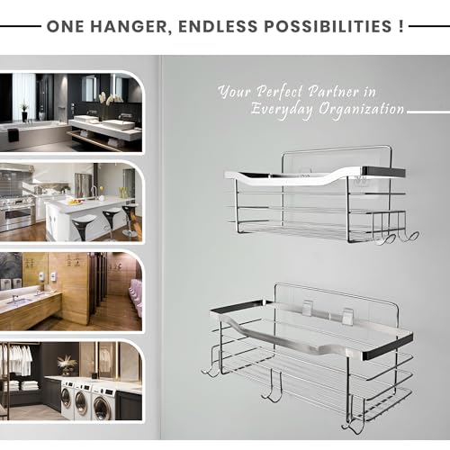 Image of IBELL Stainless Steel Wall-Mounted Floating Shelf for Bathroom, Living Room and Kitchen | Corner Rack for Bathroom | Shampoo Holder Multipurpose Bathroom Shelf with Adhesive(Pack of 2) IBL FX-05