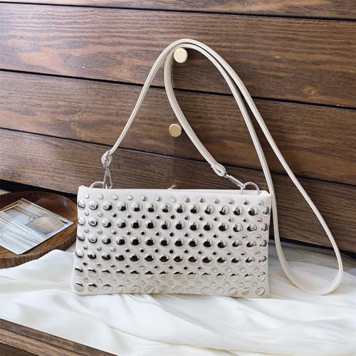 Trendy Studded Shoulder Crossbody Bag for Women Vegan Leather Satchel Handbag Rivets Tote Purse2
