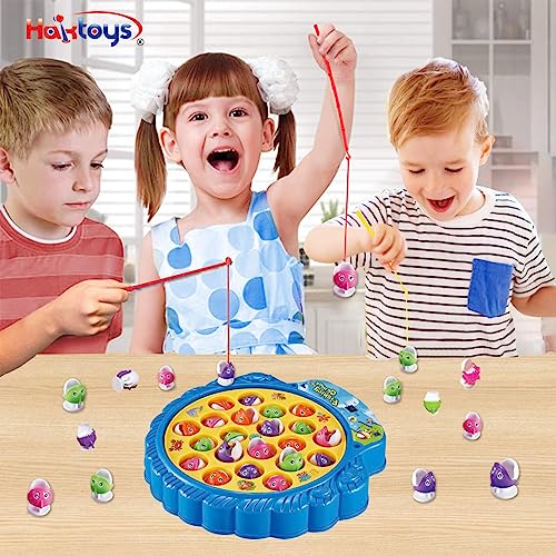 Haktoys Fishing Game Play Set Includes 21 Fish And 4 Fishing Poles On Rotating Board With Music On/Off Switch For Quiet Play | Board Game For 1-4 Players #TOP3