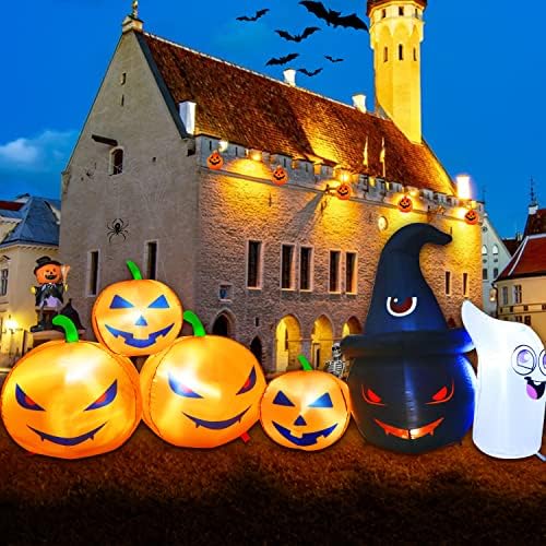 Halloween Inflatables Build-in LED Lights, Halloween Decorations Outdoor Pumpkin Combo 7Ft with Wizard Hat Blow Up Clearance for Outdoor Holiday Party Yard Lawn