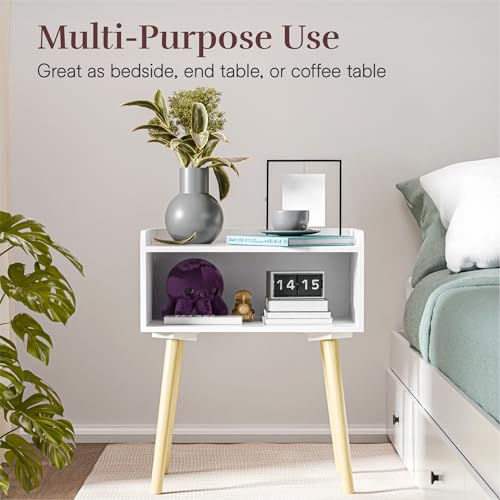 Image of Kuber Industries 2 Pcs Wooden Bedside Table for Bedroom | Corner Sofa Side End Table for Living Room Decor, Home and Office | Bookcase Nightstand with Storage Engineered Wood Modern Furniture | White