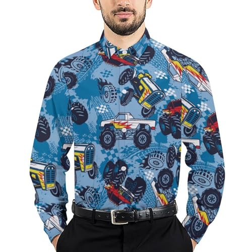 Truck Car Mens Button Down Shirts Long Sleeve Truck Car Dress Shirt Casual Shirts for Men