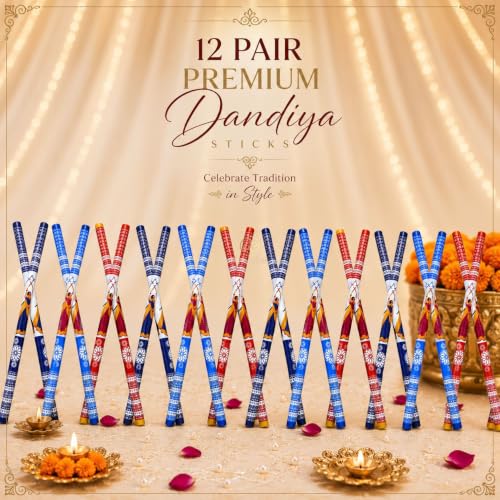 Image of Wooden Premium Dandiya Sticks For Dance Garba Night Navratri Celebration Party Accessories / Traditional Indian Festive PVC Coated 1 Pair / 2 Pair / 3 Pair / 6 Pair / 8 Pair / 12 Pair Dandiya Raas Sticks For Women Men Kids Adults