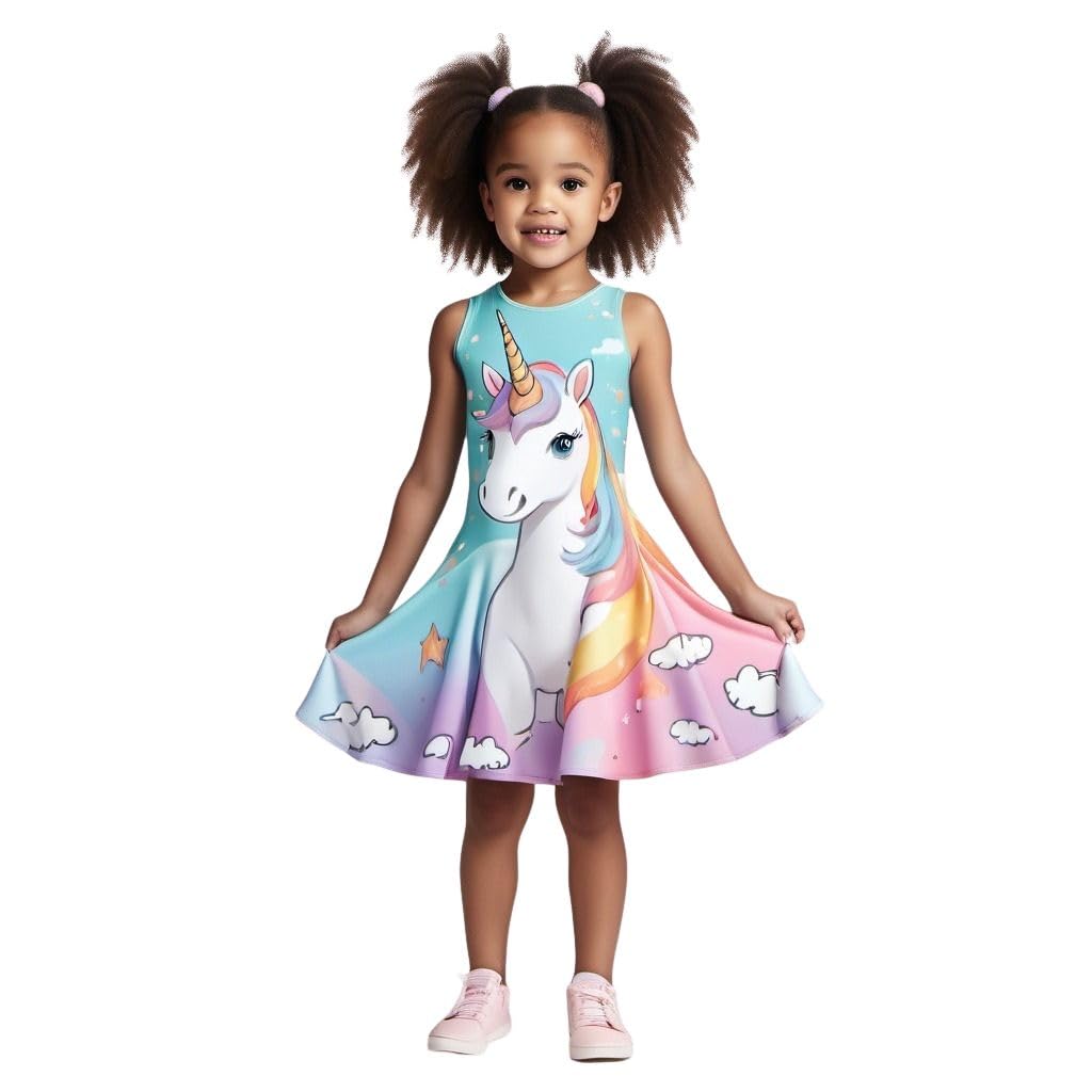 A.T.U.N. (ALL THINGS UBER NICE) Girls Unicorn Printed Knee Length Dress | Stylish Traditional Beautiful Princess Frock for Daily Occassions