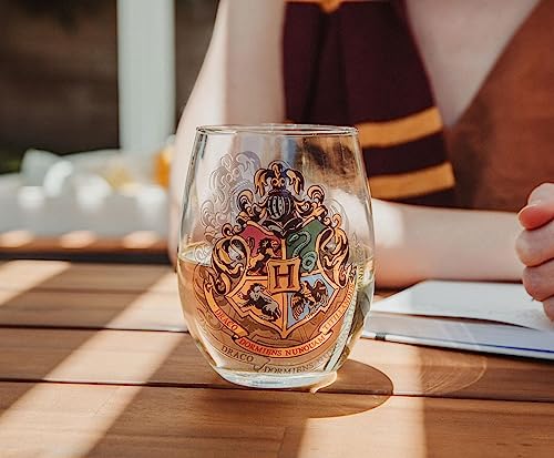 Image of Silver Buffalo Harry Potter Hogwarts Crest Stemless Glass w /Display Box, 20 Ounces