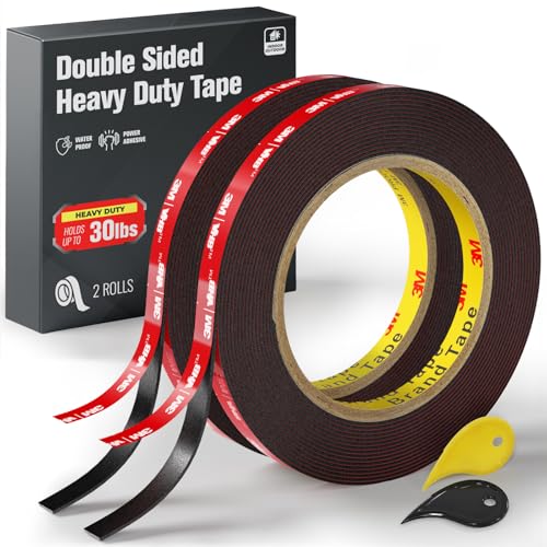 2 Pack Double Sided Mounting Tape for LED Strips, Car Accessories & Lightweight Home Decor, Wall, Waterproof, High Temperature Resistant, Heavy Duty Tape of 3M, 16.5 FT × 0.39 in