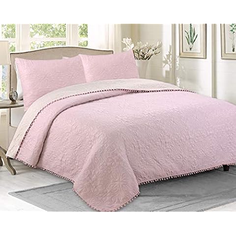 HaraDeco Colcha Bouti Cama 135 Rosa Pompones Cover