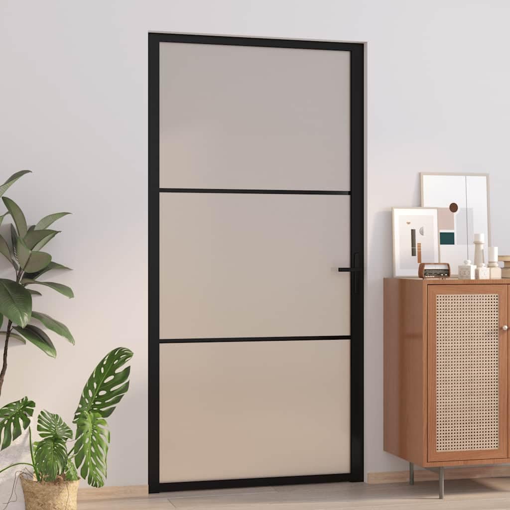 vidaXL Porte Intérieure Porte Vitrée Porte à Panneaux Chambre à Coucher Salle de Bain Maison 102,5x201,5 cm Noir Verre Mat et Aluminium