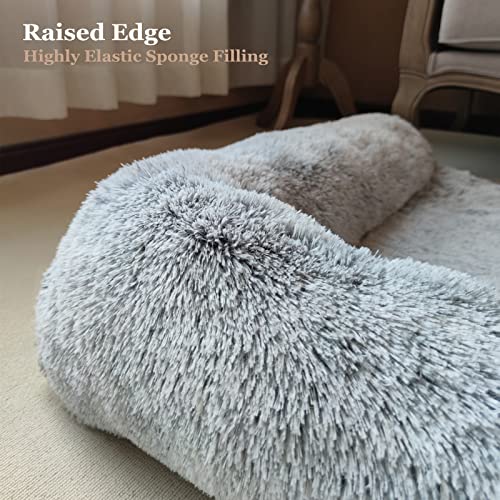 Coohom Calming Dog Bed Pet Couch Protector Dog Cat Bed Mats For Furniture With Removable Washable Cover,Plush Sofa Cover Cushion With Soft Neck Bolster (Medium 36", Light Grey) #TOP3