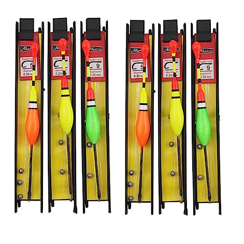 Hezhou 6 Stück Fishing Posen Set Angelposen Angeln Schwimmt Set Mit Senkblei, Angelschnur und Haken (5#, 7#, 9#) für Friedfische, Forellen, Aal, Zander ideal für See, Fluss, Bach und Teich (1#)