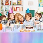 Iridescent Party Supplies Decorations,132 Pcs Disposable Iridescent Paper Party Plates Cups Knives Spoons Fork for Birthday Wedding Outdoor Picnic,Disposable Plastic Tablecloths for Dinner,Holiday - Image 4