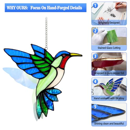 2 Pcs Hummingbird Stained Glass Window Hanging Suncatchers,Gifts for Women - Image 3