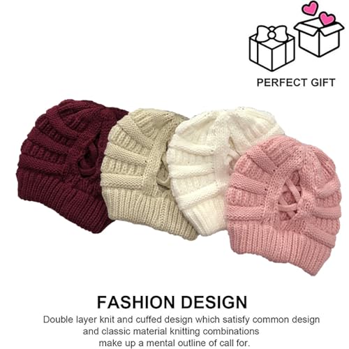 TMTGTS Weiche Brötchen WinterMütze Damen Pferdeschwanz Messy Bun Beanie Tail Knit Slouchy Hat Warme Stretch Zöpfen Loch Loop Slouch Strickmütze für Damen Mädchen Langen Haaren EIN Stücke(1#)