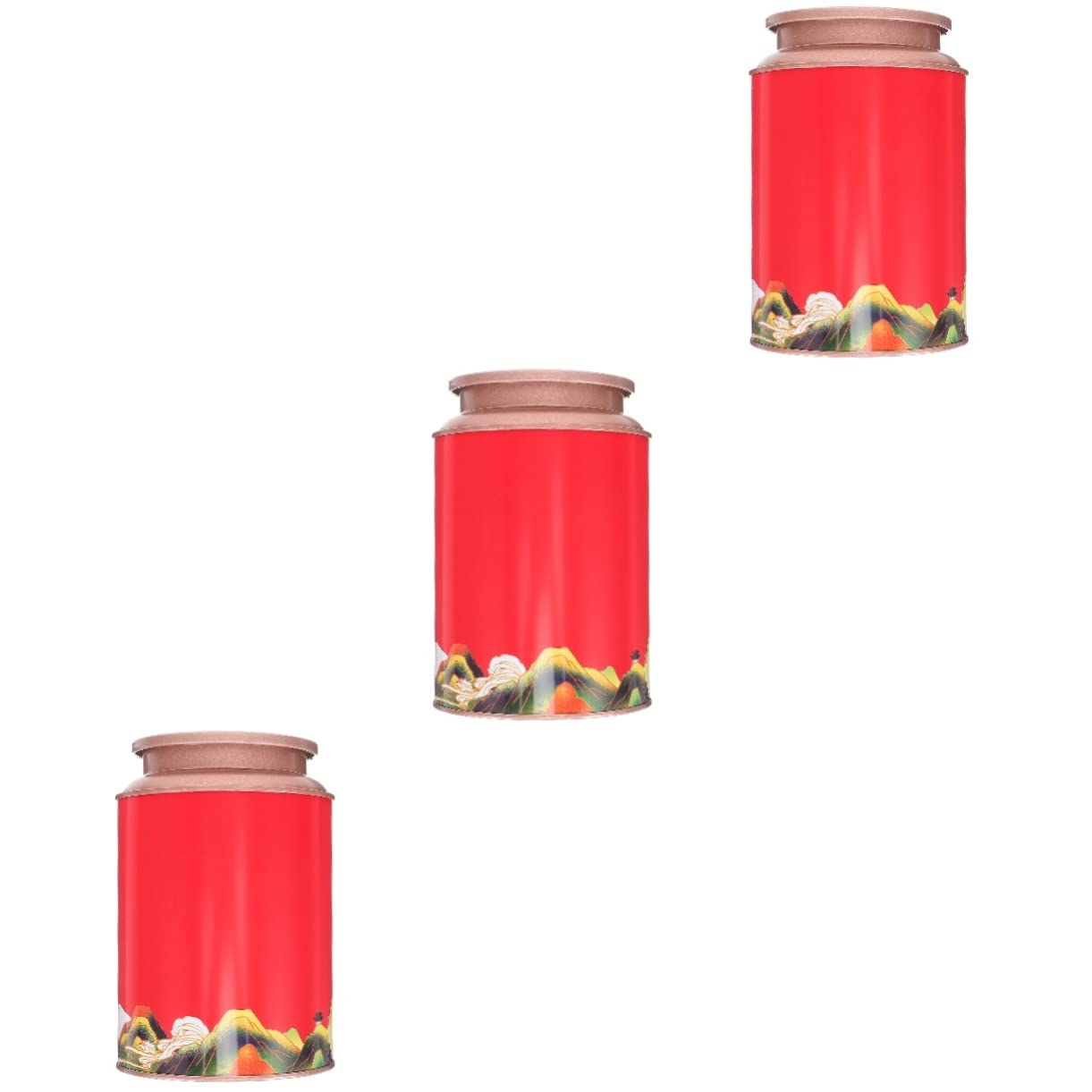 XYIANG 2pcs Tinplate Sealed Cans Round Container with Lid Containers for Food Tinplate Canisters Food Storage Jar Metal Container Kitchen Canisters Wicker Basket Storage Box Tea (Red 15x10.2cmx3pcs)