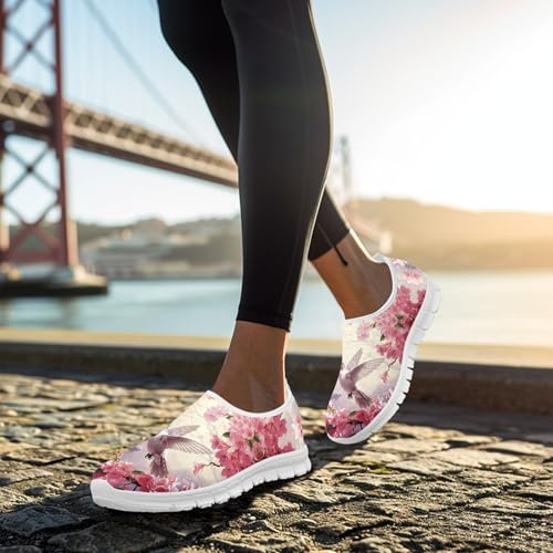 Image of Hummingbird Floral Print Lightweight Walking Shoes for Women Mesh Casual Sneakers Size 5-10.5