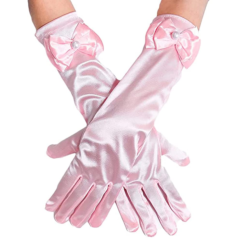 L-Peach Kids Satin Bowknot Formal Gloves Girl's Princess Costume Gloves for Bride Party Halloween Christmas Cosplay โ image 1