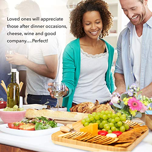Bamboo Cheese Board and Knife Set - Wood Charcuterie Board Set - Serving Meat & Cheese Board with Slide-Out Drawer for Cutlery - 4 Stainless Steel Knives and Server - Thumbnail 4