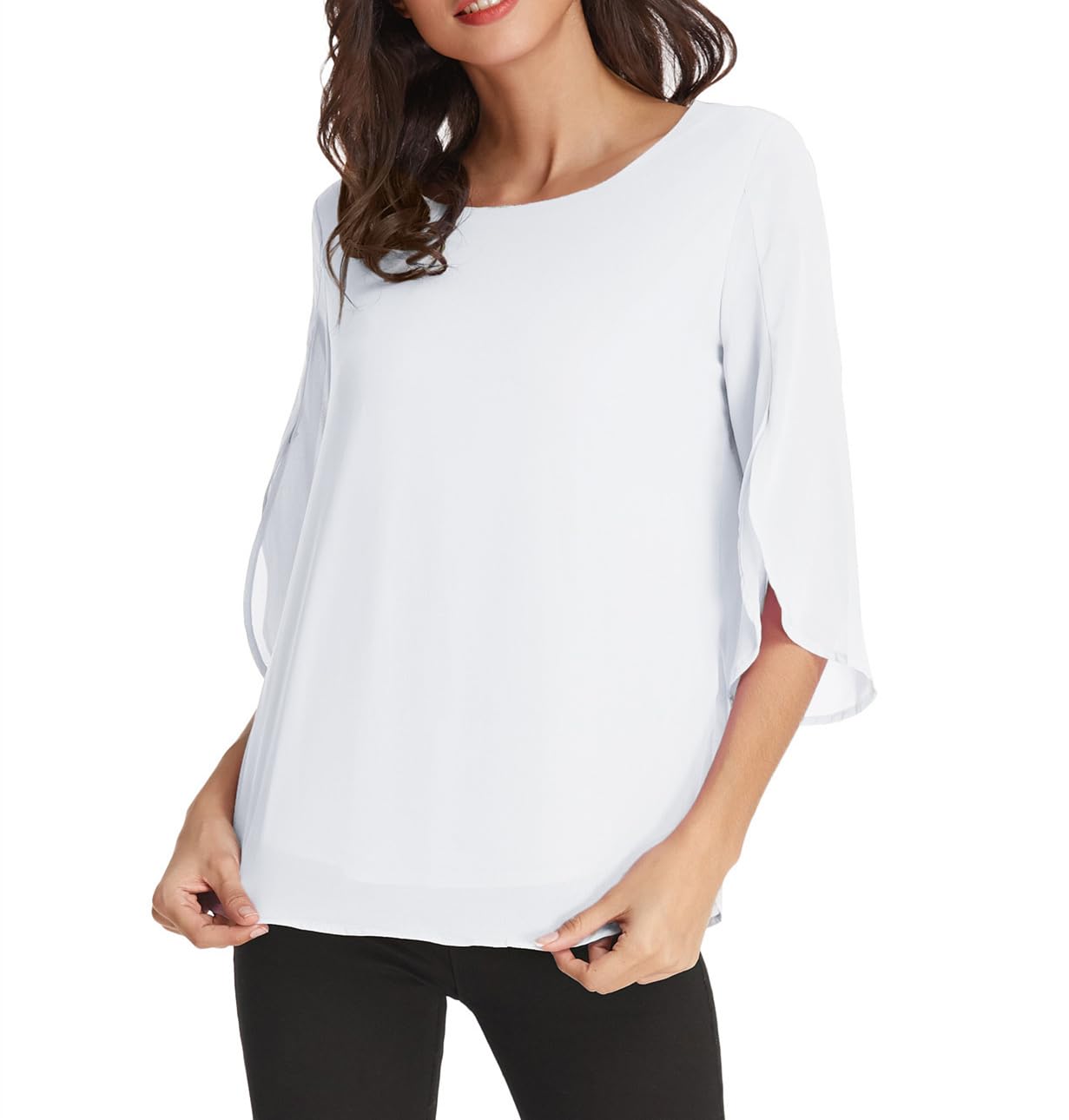 GRACE KARIN Camicia Donna Paillettes a Manica a 3/4 Top Elegante Girocollo Manicotto Split