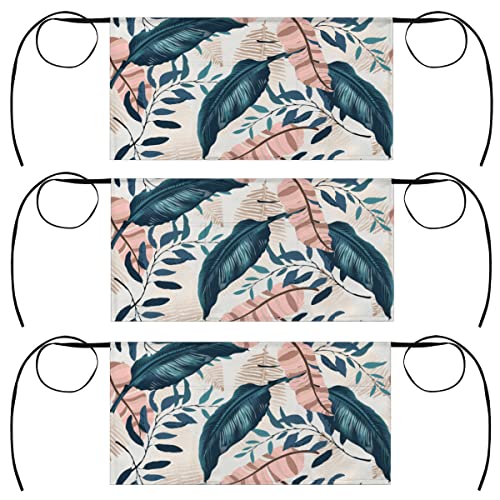 bisibuy Hawaiian Plants 3 Pack Server Aprons with 3 Pockets, Jungle LeaveS Waitress Waiter Wasit Apron for Women Men Restaurant Bistro Cafe Bars Half Aprons Waitress Server Accessories
