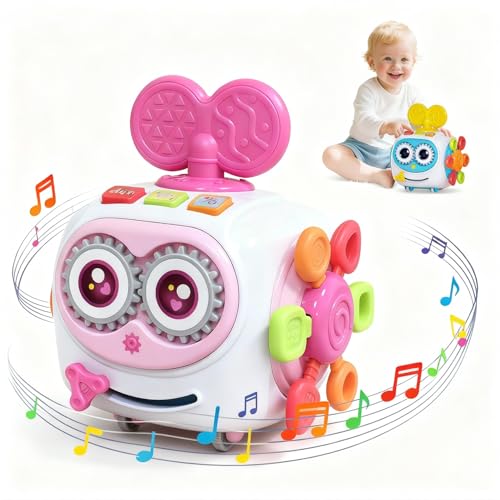 Product Image of the Toys for 1+ Year Old Girl, Musical Busy Cube for Toddlers 1-3 year old, Montessori 6-in-1 Activity Cube with Lights & Sounds, Wheels for Tummy Time & Crawling Training, Birthday Gifts for Baby Girl