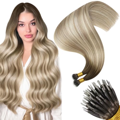 Moresoo Nano Loop Hair Extensions, Mocha Brown Sun-Kissed Blonde, 14 Inch