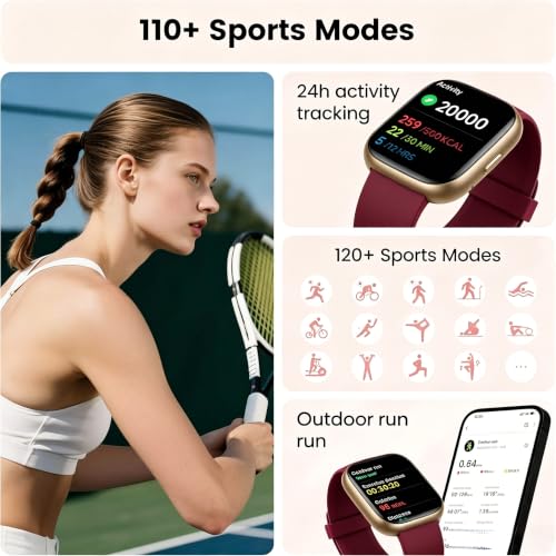 Image of Smart Watch with Alexa Built-in, 1.83 inch Touchscreen Fitness Tracker with Bluetooth Call, Fitness Watch with Heart Rate /Sleep Monitor /120+ Sports, IP68 Waterproof Smartwatch for Android iOS, Burgundy