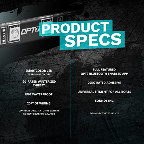 Opt7 Aura Pro Bluetooth Led Marine Boat Light, W/Music Sync Rgb Interior Lighting Strip, Multi Color N Mode, Ios/Android Smart App, Ip67 Waterproof Deck Lights For Pontoon Bass Yacht Kayak, 12V #TOP2