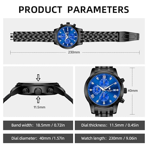 Image of Sapphero Watches for Men Waterproof Luminous Watches with Date Dial Chronograph Analog Quartz Movement Steel Stainless Business Wrist Watches Mens Gifts