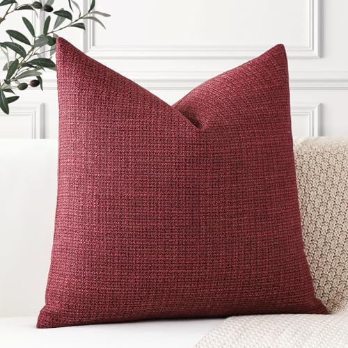 Artscope Linen Cushion Covers Set of 1 Decorative Square Pillowcase Pillow Cover 24x24 Inch for Home Decor Sofa Bedroom Car 60x60cm Burgundy - Image 4