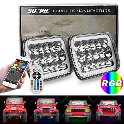 5x7 Headlights H6054 LED Headlights YJ Headlights Cherokee Headlights Replace Stock Headlights with RGB Halo Function for Chevrolet