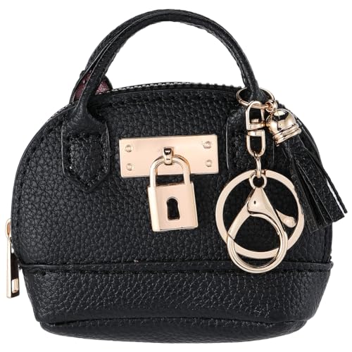 CALFOVERA Mini Sac Fourre Tout Porte Clés en Cuir PU Noir avec Fermeture Éclair et Fermoir Mousqueton Pochette pour Écouteurs Porte Clés Porte Monnaie...