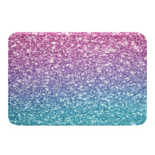 Erosebridal Girls Bath Rugs 20" x 32",3D Print Pink Glitter Bath Mat Kids Women Girly Turquoise Door Rug Rainbow Carpet Blue Pink Purple Door Mat, Floor Non Slip Plush Shaggy Doormat Bedroom Rug