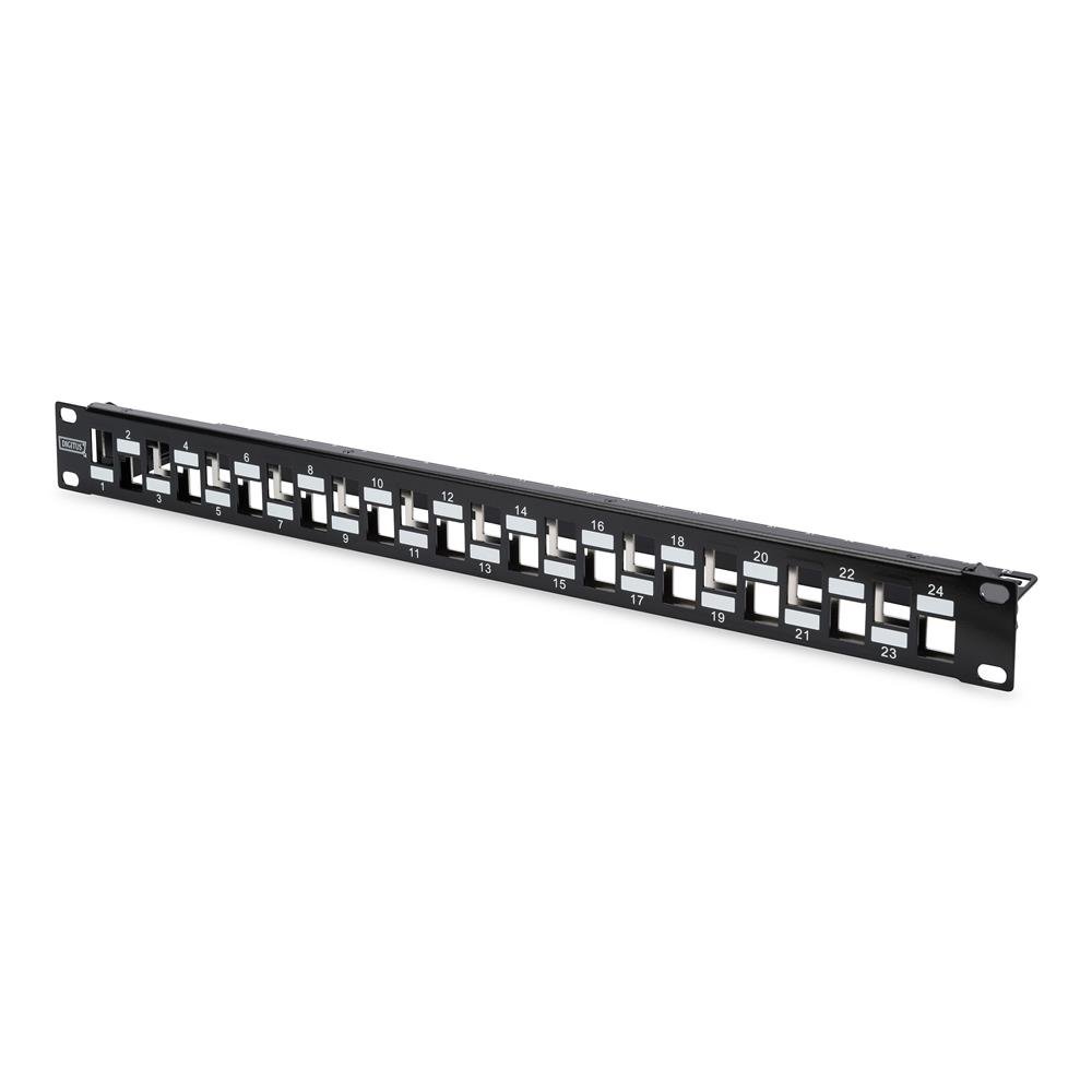 DIGITUS Patch Panel - Modular - For Keystone Modules - 19" - 24-Port - Shielded - Rack Mount 1U - Graduated - Black