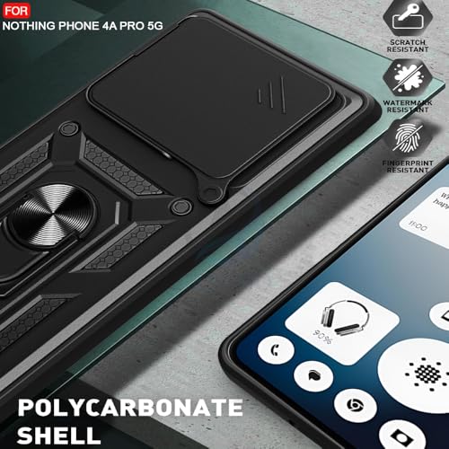 Image of AESTMO Tough Armor Nothing Phone 4A Pro 5G Bumper Back Case Cover | Ring Holder & Sliding Camera Shield Cover | 360 Degree Protection Back Case Cover Nothing Phone 4A Pro 5G (Black)