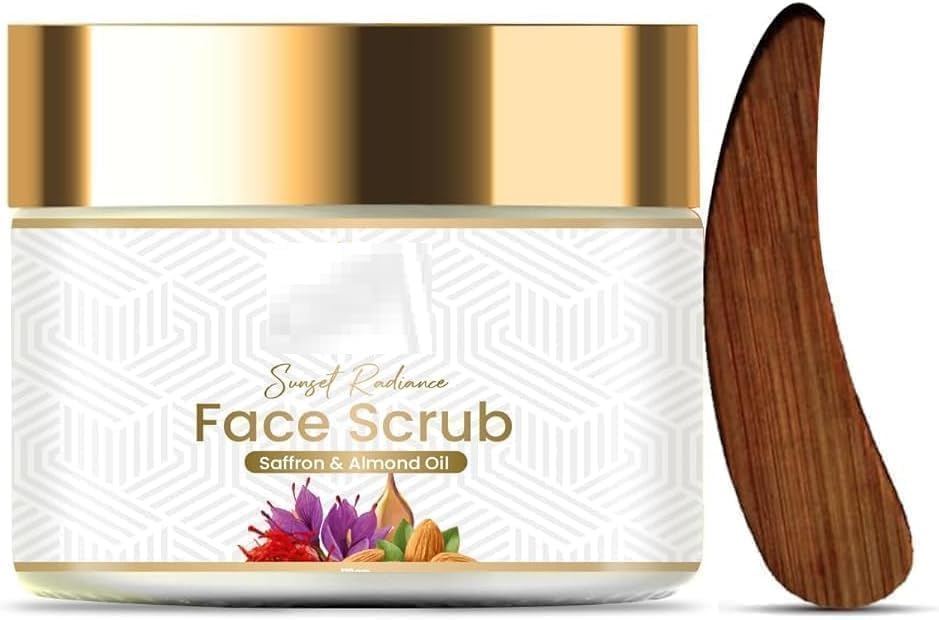 Sunset Radiance - Exfoliante facial para mujeres y hombres, enriquecido con aceite de azafrán y almendras, sin parabenos, sin sulfato y sin silicona, apto para todo tipo de piel, 100 ml