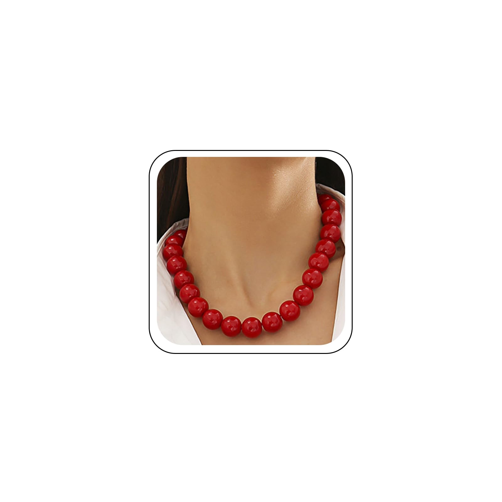 Vintage Large Chunky Red Beaded Choker Necklace for Women Trendy Gothic Black Faux Pearls Bead Collar Necklaces Y2K Statement Jewelry Accessories Gift