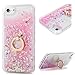 Compatible for iPhone 7/8 / SE 2020 / SE 2022 Case, Flowing Liquid Floating Bling Glitter Kickstand Cover Shell PC Back 360 Rotating Ring Holder Shockproof TPU Frame Protective Skin - Pink