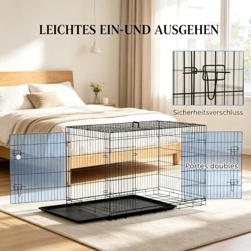 Hundekäfig Hundebox Transportbox klappbar 121x77x82 cm Stahl Kunststoff mit Tragegriff abnehmbare Wanne 2 Türen Sicherheitsschloss mittelgroß-6