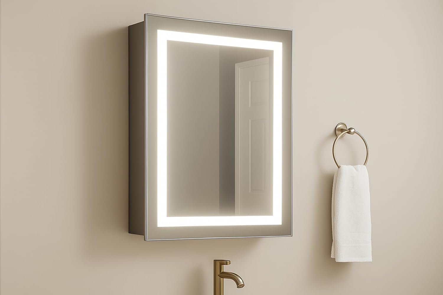 LED Bathroom Mirror – 28″ x 48″ – Wall-Mounted Rectangular Mirror with Dimmable Light & Defogger