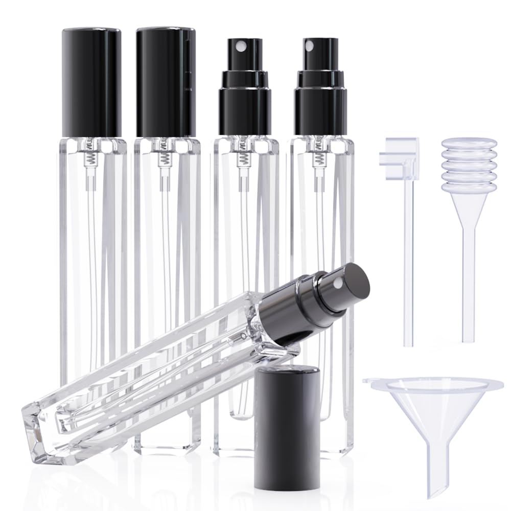 seafulee 5PCS Cologne Atomizer Empty, 10ML Mini Perfume Bottles Refillable With Dispenser Tools, Pocket Perfume Spray Bottle for Travel and Sample