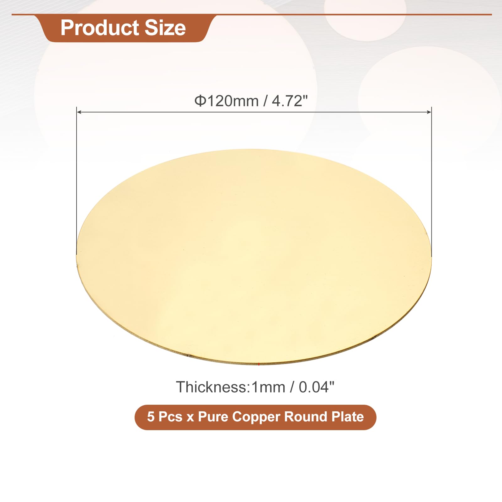 QUARKZMAN 5 Pcs Plaque Ronde En Laiton 120mm(4.72") Dia Pour Artisanat DIY | Feuilles De Cuivre Naturel, 1mm H62 Feuille De Métal En Laiton, Réparations Électriques Estampage Métallique