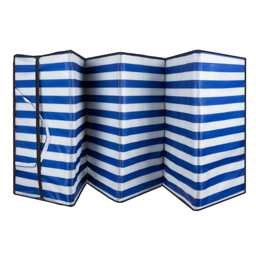 TRIZAND Strandmatte Faltbar Tragegriff 190x66 cm Blau-Weiß Gestreift - Strandmatte Gepolstert Isoliermatte für Steiniger - Liegen Wasserdicht 23137