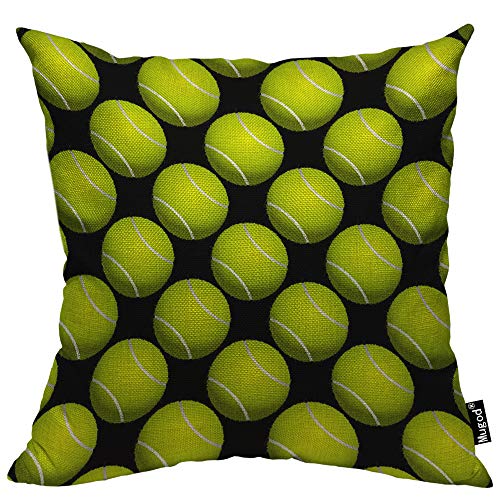 Mugod Tennis Ball Decorative Throw Pillow Cover Case Cool Round Balls Parallel Yellow Green Black White Cotton Linen Pillow Cases Square Standard Cushion Covers For Couch Sofa Bed 18X18 Inch #TOP30
